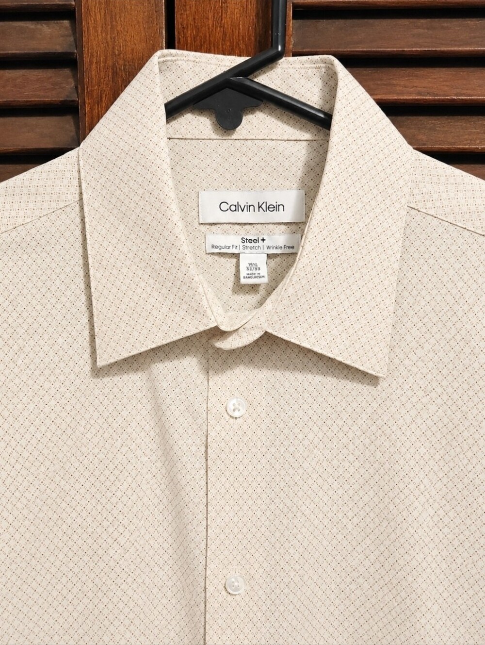 Calvin Klein Men's Beige Geometric Design Long-Sleeve Dress Shirt Medium